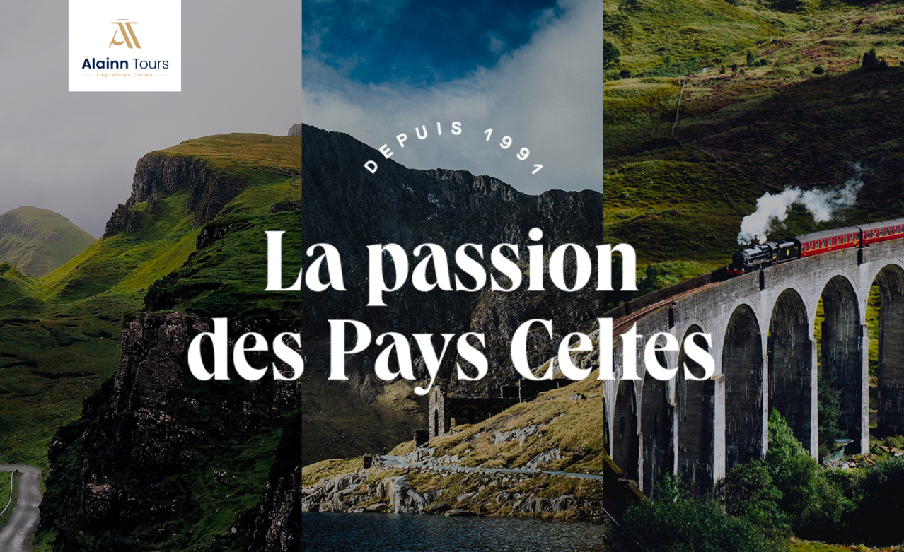 Desktop layout preview of Alainn tours website featuring the home page