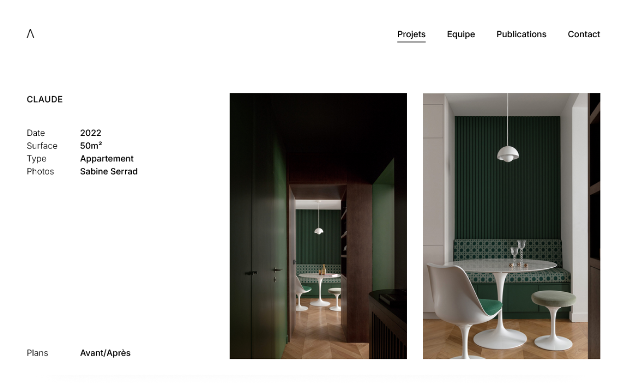 Desktop layout preview of Atelier fauves website featuring a single project.